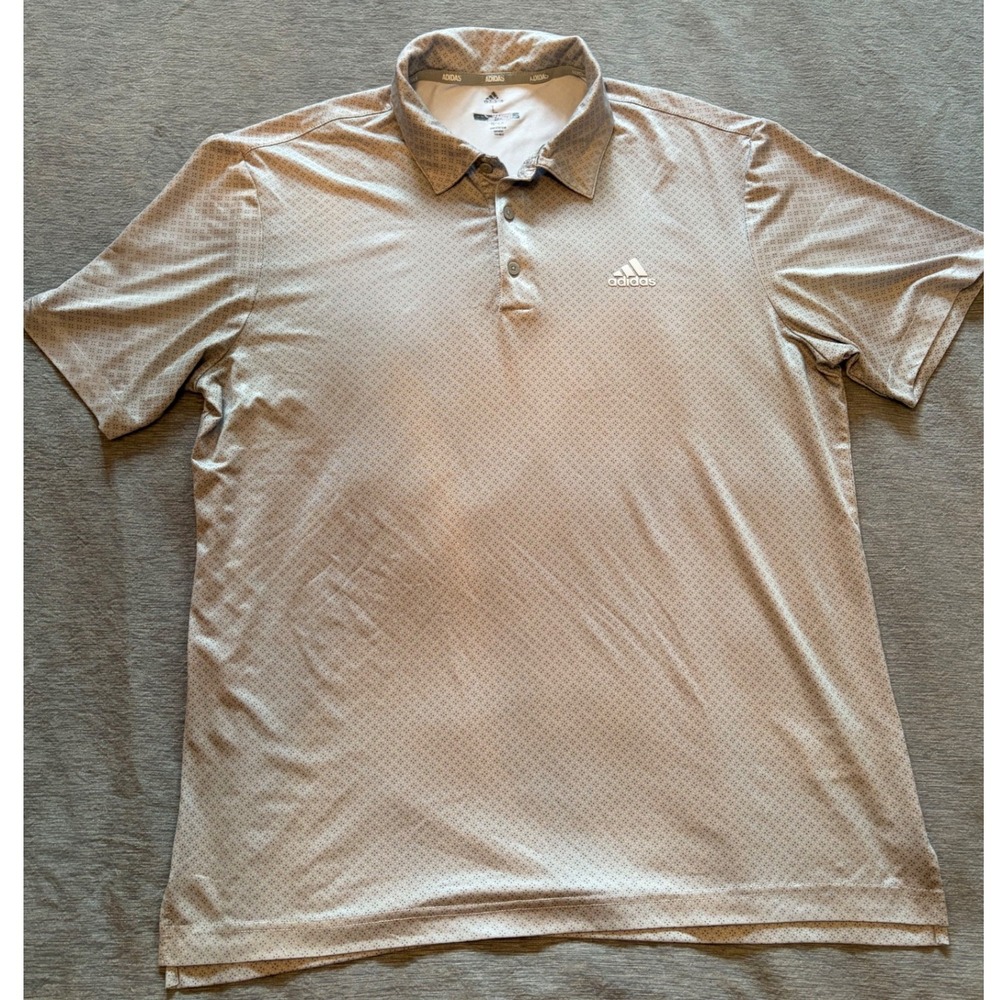 Adidas Golf Mens Large Gray White Geometric Diamond Print Performance Polo Shirt